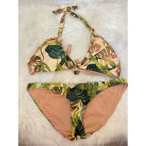Vitamin A Neutral Palm Print Swimsuit Bikini M/L